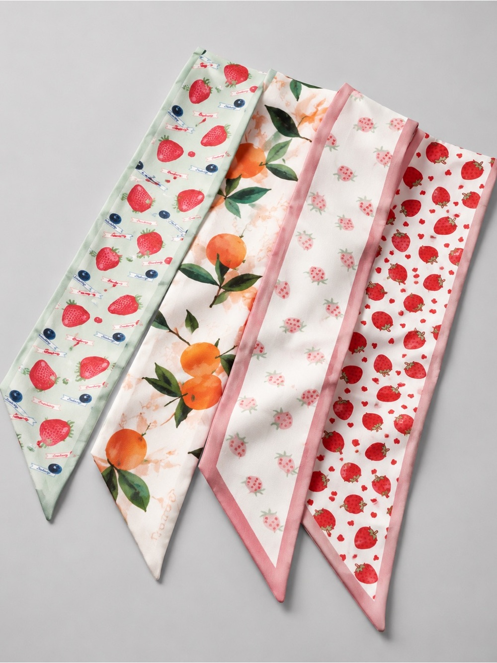 4 Strawberry & Fruit Bag Scarves - Strawberry Orange Handbag Hair Scarf Set 🍓🍊